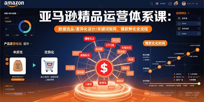 亚马逊精品运营体系课：数据选品/差异化设计/关键词矩阵，爆款孵化全流程网赚项目-副业赚钱-互联网创业-资源整合百读客