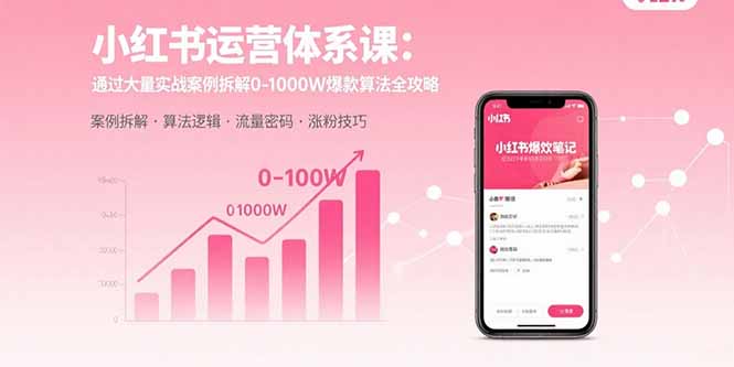 小红书运营体系课：通过大量实战案例拆解0-1000W爆款算法全攻略网赚项目-副业赚钱-互联网创业-资源整合百读客