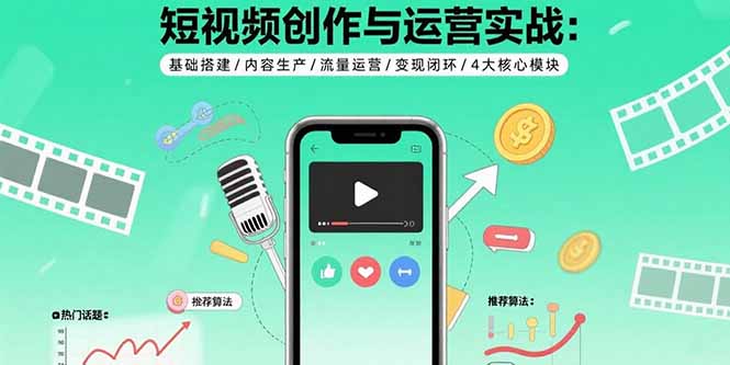 短视频创作与运营实战:基础搭建/内容生产/流量运营/变现闭环/4大核心模块网赚项目-副业赚钱-互联网创业-资源整合百读客
