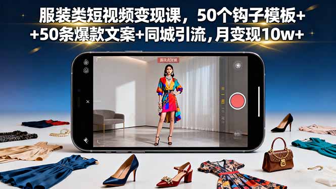 服装类短视频变现课，50个钩子模板+50条爆款文案+同城引流，月变现10w+网赚项目-副业赚钱-互联网创业-资源整合百读客