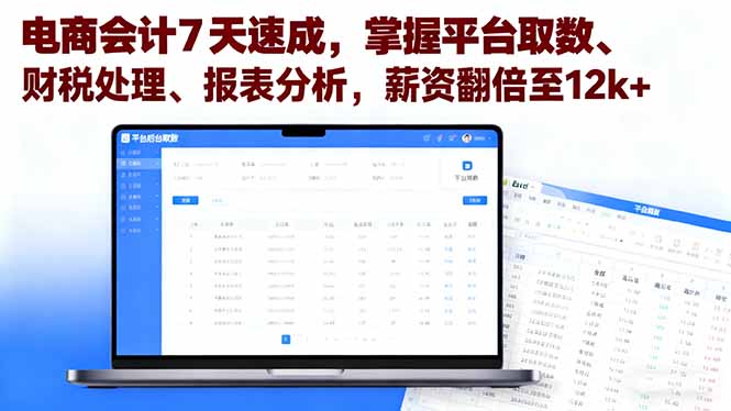电商会计7天速成，掌握平台取数、财税处理、报表分析，薪资翻倍至12k+网赚项目-副业赚钱-互联网创业-资源整合百读客