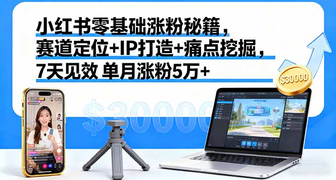 小红书零基础涨粉秘籍,赛道定位+IP打造+痛点挖掘,7天见效 单月涨粉5万+网赚项目-副业赚钱-互联网创业-资源整合百读客