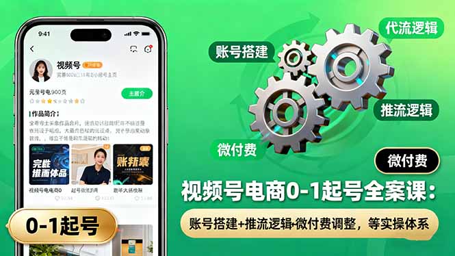 视频号电商0-1起号全案课:账号搭建+推流逻辑+微付费调整,等实操体系网赚项目-副业赚钱-互联网创业-资源整合百读客