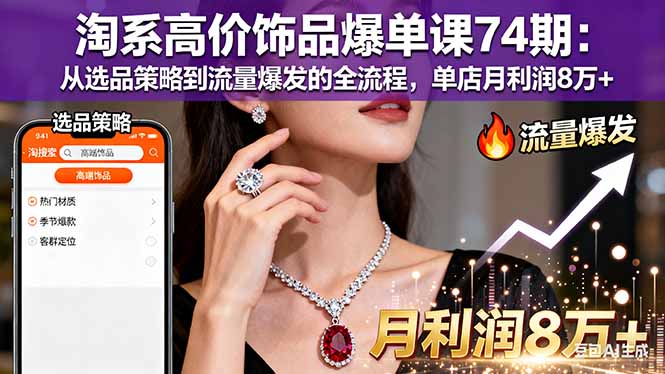 淘系高价饰品爆单课74期：从选品策略到流量爆发的全流程，单店月利润8万+网赚项目-副业赚钱-互联网创业-资源整合百读客