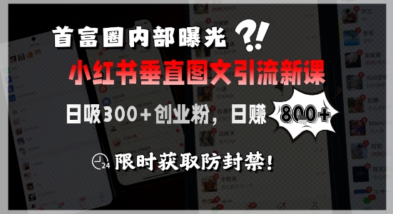 首富圈内部曝光小红书垂直图文引流新课,日吸300+创业粉,日入8张+,限时获取防封禁网赚项目-副业赚钱-互联网创业-资源整合百读客