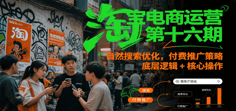 淘宝电商运营第十六期，自然搜索优化，付费推广策略，底层逻辑+核心操作网赚项目-副业赚钱-互联网创业-资源整合百读客