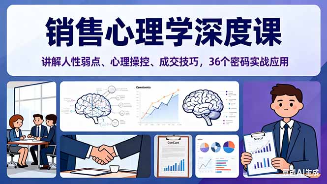 销售心理学深度课,讲解人性弱点、心理操控、成交技巧,36个密码实战应用网赚项目-副业赚钱-互联网创业-资源整合百读客
