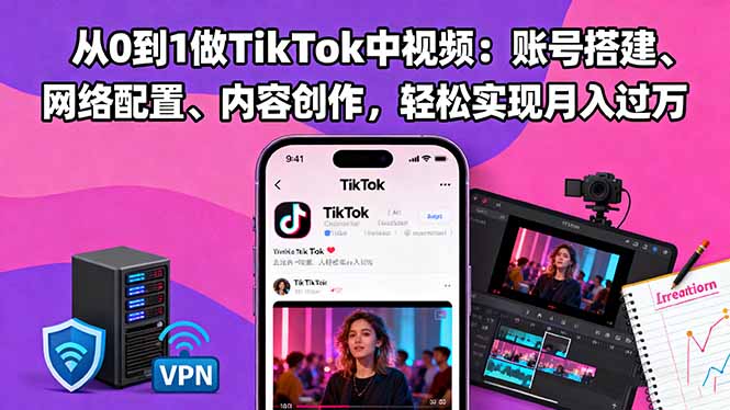 从0到1做TikTok中视频：账号搭建、网络配置、内容创作，轻松实现月入过万网赚项目-副业赚钱-互联网创业-资源整合百读客
