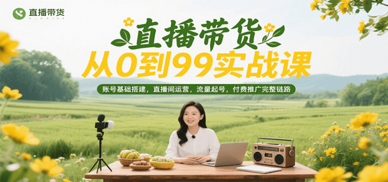 直播带货从0到99实战课，账号基础搭建，直播间运营，流量起号，付费推广完整链路网赚项目-副业赚钱-互联网创业-资源整合百读客