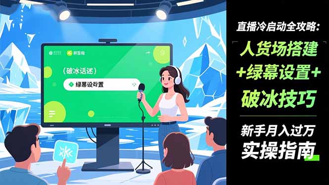 直播冷启动全攻略:人货场搭建+绿幕设置+破冰技巧，新手月入过万实操指南网赚项目-副业赚钱-互联网创业-资源整合百读客