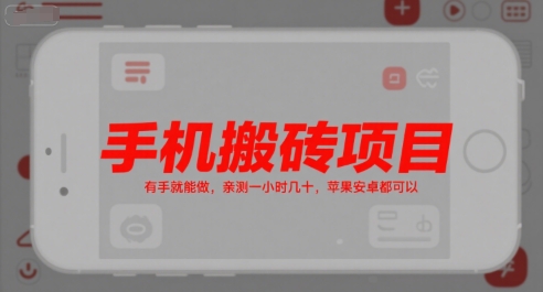 手机搬砖项目,有手就能做,亲测一小时几十,苹果安卓都可以网赚项目-副业赚钱-互联网创业-资源整合百读客