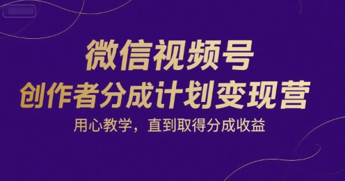 微信视频号创作者分成计划变现营,用心教学,直到取得分成收益网赚项目-副业赚钱-互联网创业-资源整合百读客