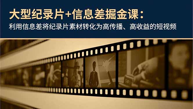 大型纪录片+信息差掘金课：利用信息差将纪录片素材转化为高传播、高收益的短视频网赚项目-副业赚钱-互联网创业-资源整合百读客