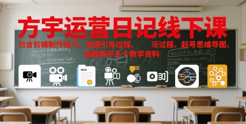 方宇运营日记线下课，包含剪辑制作技巧、拍摄引导过程、起号思维导图、选题等多个教学资料网赚项目-副业赚钱-互联网创业-资源整合百读客