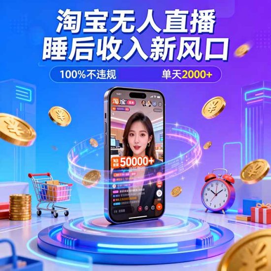 淘宝无人直播,不违规不封号,直播100小时卖了5万,年底旺季!网赚项目-副业赚钱-互联网创业-资源整合百读客