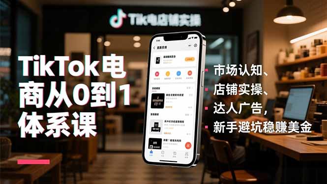 TikTok电商从0到1体系课,市场认知、店铺实操、达人广告,新手避坑稳赚美金网赚项目-副业赚钱-互联网创业-资源整合百读客