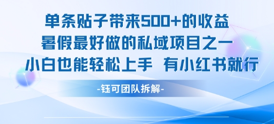 单条贴子带来5张的收益,暑假最好做的私域项目之一,小白也能轻松上手,有小红书就行网赚项目-副业赚钱-互联网创业-资源整合百读客