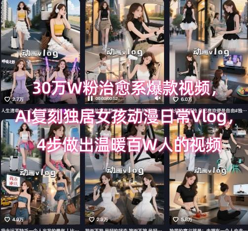 30万W粉治愈系爆款视频，AI复刻独居女孩动漫日常Vlog，4步做出温暖百W人的视频网赚项目-副业赚钱-互联网创业-资源整合百读客