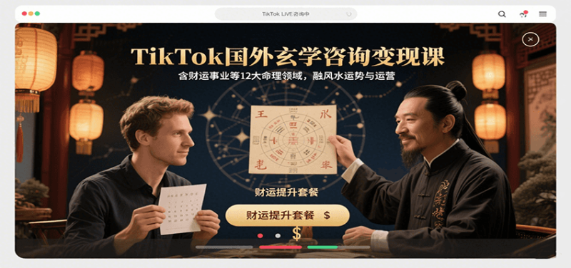 TikTok国外玄学咨询变现课,含财运事业等12大命理领域,融风水运势与运营网赚项目-副业赚钱-互联网创业-资源整合百读客