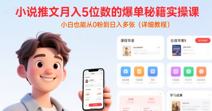 小说推文月入5位数的爆单秘籍实操课,,小白也能从0粉到日入多张(详细教程)网赚项目-副业赚钱-互联网创业-资源整合百读客