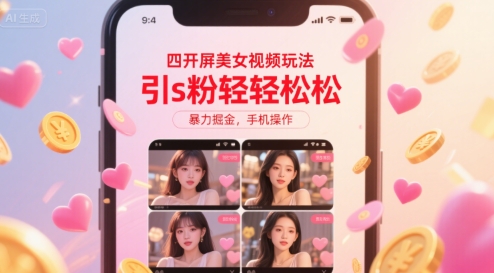 四开屏美女视频玩法，引s粉轻轻松松，暴力掘金，手机操作网赚项目-副业赚钱-互联网创业-资源整合百读客