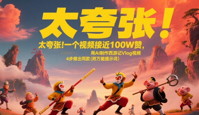 太夸张!一个视频接近100W赞,用AI制作西游记Vlog视频,全流程拆解来了(附万能提示词)网赚项目-副业赚钱-互联网创业-资源整合百读客