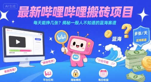 最新哔哩哔哩上B站搬砖项目,每天能挣几张?揭秘一般人不知道的蓝海赛道网赚项目-副业赚钱-互联网创业-资源整合百读客