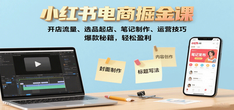 小红书电商掘金课：开店流量、选品起店、笔记制作、运营技巧，爆款秘籍，轻松盈利网赚项目-副业赚钱-互联网创业-资源整合百读客