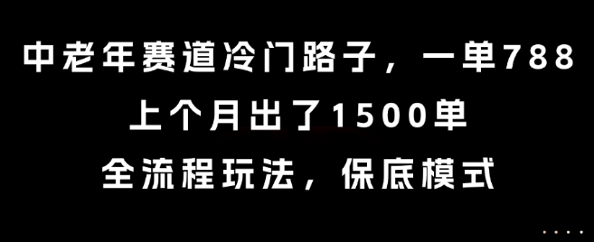 中老年赛道冷门路子，一单788，上个月出了1500单，全流程玩法，保底模式网赚项目-副业赚钱-互联网创业-资源整合百读客