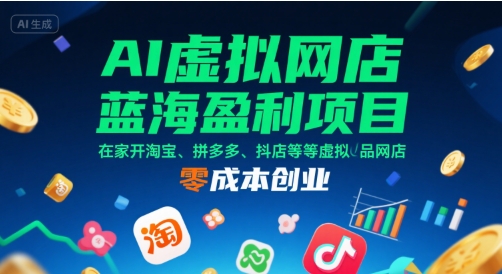 AI虚拟网店蓝海盈利项目,在家开淘宝、拼多多、抖店等虚拟品网店,零成本创业网赚项目-副业赚钱-互联网创业-资源整合百读客