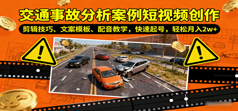 交通事故分析案例短视频创作，剪辑技巧、文案模板、配音教学，快速起号，轻松月入2w+网赚项目-副业赚钱-互联网创业-资源整合百读客