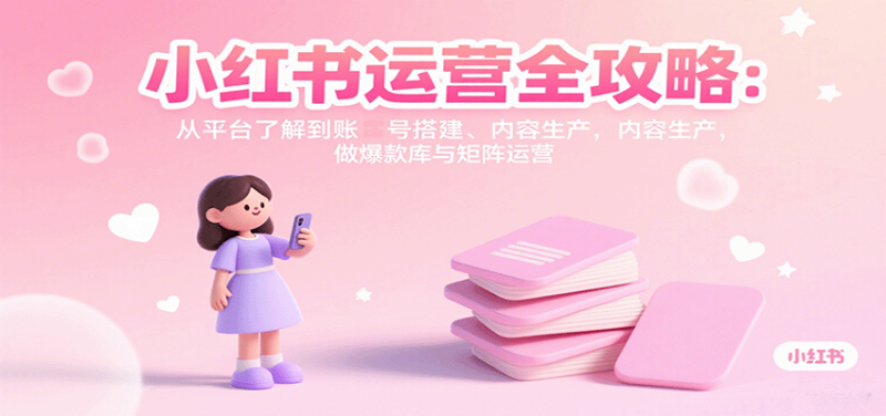 小红书运营全攻略：从平台了解到账号搭建、内容生产，做爆款库与矩阵运营网赚项目-副业赚钱-互联网创业-资源整合百读客