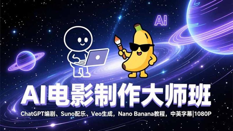 AI电影制作大师班：ChatGPT编剧、Suno配乐、Veo生成，Nano Banana教程，中英字幕|1080P网赚项目-副业赚钱-互联网创业-资源整合百读客