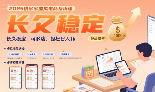 2025拼多多虚拟电商系统课,长久稳定,可多店,轻松日入1k网赚项目-副业赚钱-互联网创业-资源整合百读客