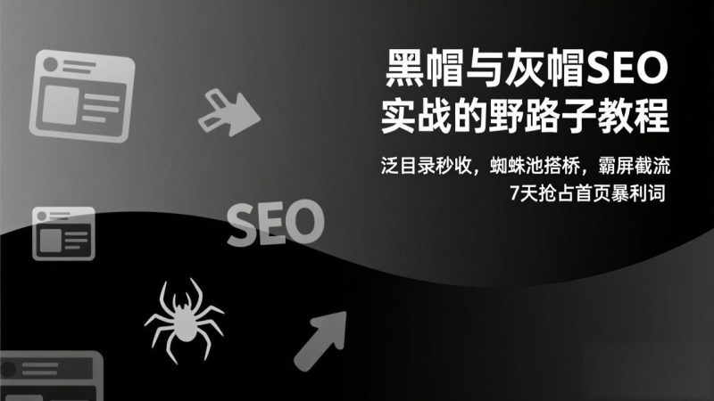 黑帽与灰帽SEO实战的野路子教程：泛目录秒收，蜘蛛池搭桥，霸屏截流，7天抢占首页暴利词网赚项目-副业赚钱-互联网创业-资源整合百读客
