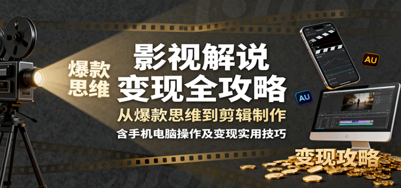 影视解说变现全攻略:从爆款思维到剪辑制作,含手机电脑操作及变现实用技巧网赚项目-副业赚钱-互联网创业-资源整合百读客
