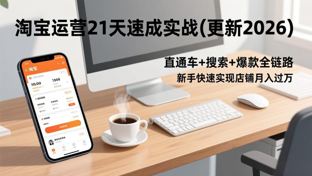 淘宝运营21天速成实战(更新2026)，直通车+搜索+爆款全链路，新手快速实现店铺月入过万网赚项目-副业赚钱-互联网创业-资源整合百读客