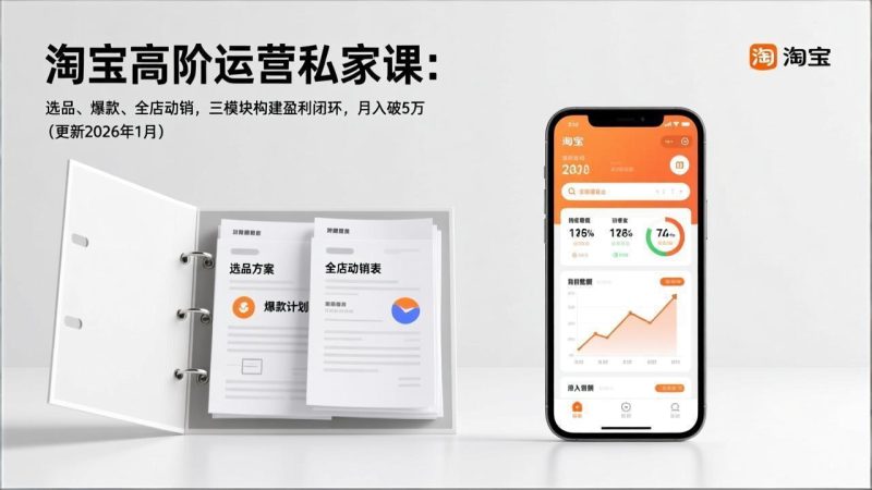 淘宝高阶运营私家课:选品、爆款、全店动销,三模块构建盈利闭环,月入破5万(更新26年1月)网赚项目-副业赚钱-互联网创业-资源整合百读客