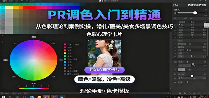 PR调色入门到精通:从色彩理论到案例实操,婚礼/医美/美食多场景调色技巧网赚项目-副业赚钱-互联网创业-资源整合百读客
