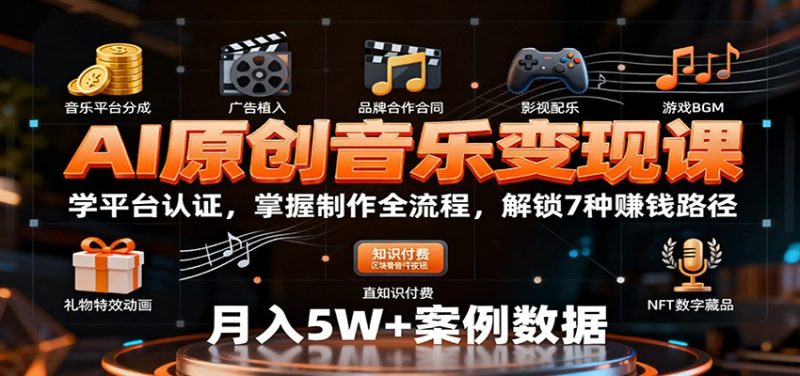 AI原创音乐变现课:学平台认证,掌握制作全流程,解锁7种赚钱路径网赚项目-副业赚钱-互联网创业-资源整合百读客