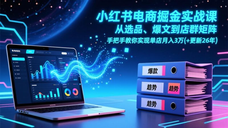 小红书电商掘金实战课，从选品、爆文到店群矩阵，手把手教你实现单店月入3万+(更新26年)网赚项目-副业赚钱-互联网创业-资源整合百读客