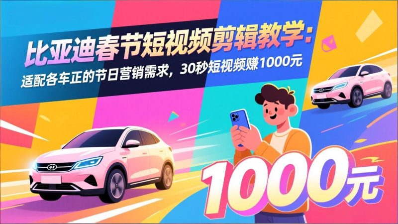 比亚迪春节短视频剪辑教学：适配各车企的节日营销需求，30秒短视频赚1000元网赚项目-副业赚钱-互联网创业-资源整合百读客