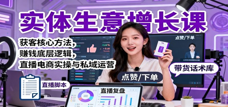 实体生意增长课:获客核心方法,赚钱底层逻辑,直播电商实操与私域运营网赚项目-副业赚钱-互联网创业-资源整合百读客