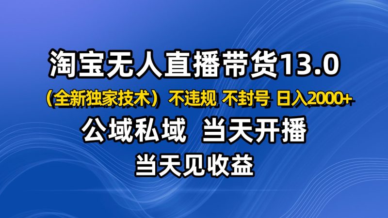 淘宝无人直播13.0，公域私域技术，不封号，不违规 布局下半年旺季赛道，日入2000+网赚项目-副业赚钱-互联网创业-资源整合百读客