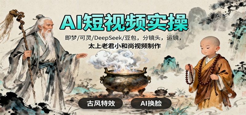 AI短视频实操，即梦/可灵/DeepSeek/豆包，分镜头，运镜，太上老君小和尚视频制作网赚项目-副业赚钱-互联网创业-资源整合百读客