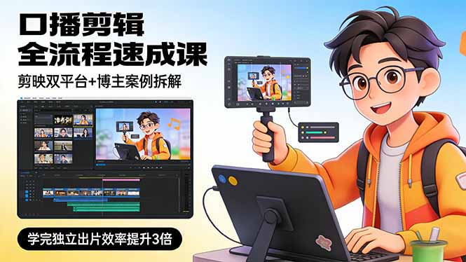 口播剪辑全流程速成课，剪映双平台+博主案例拆解，学完独立出片效率提升3倍网赚项目-副业赚钱-互联网创业-资源整合百读客
