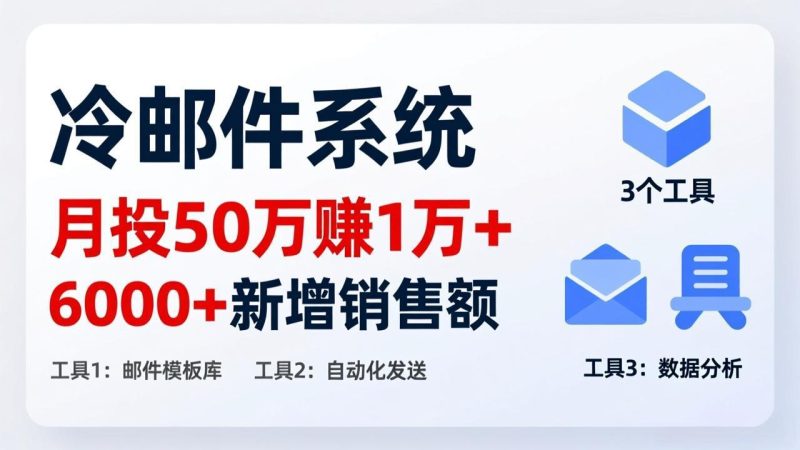月投 50 刀赚 1 万 +!冷邮件系统:6000 + 新增销售额,靠 3 个工具轻松搞网赚项目-副业赚钱-互联网创业-资源整合百读客