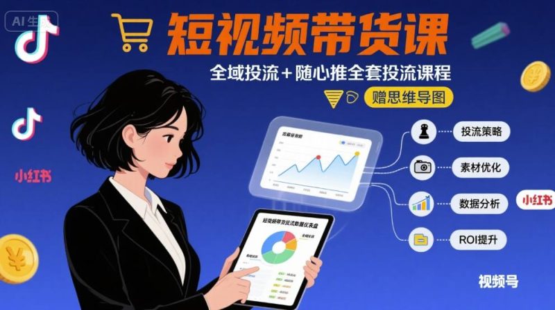 最新短视频带货课,全域投流+随心推全套投流课程+思维导图网赚项目-副业赚钱-互联网创业-资源整合百读客