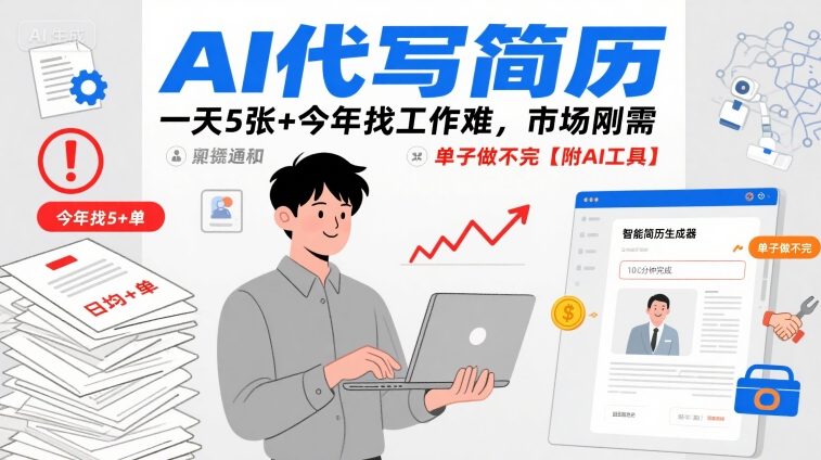 AI代写简历,一天5张+今年找工作难,市场刚需,单子做不完【附AI工具】网赚项目-副业赚钱-互联网创业-资源整合百读客