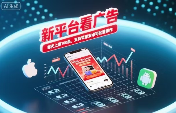 新台看广告，养好机一条5毛到5块，单机日入30到100，支持苹果安卓，可批量操作。网赚项目-副业赚钱-互联网创业-资源整合百读客